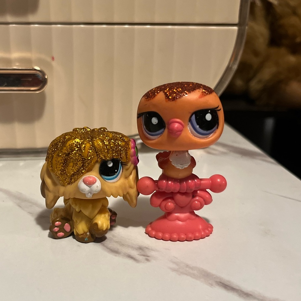 Littlest Pet Shop - Sparkle Sheepdog #2518 and Pigeon #2516, Rare LPS